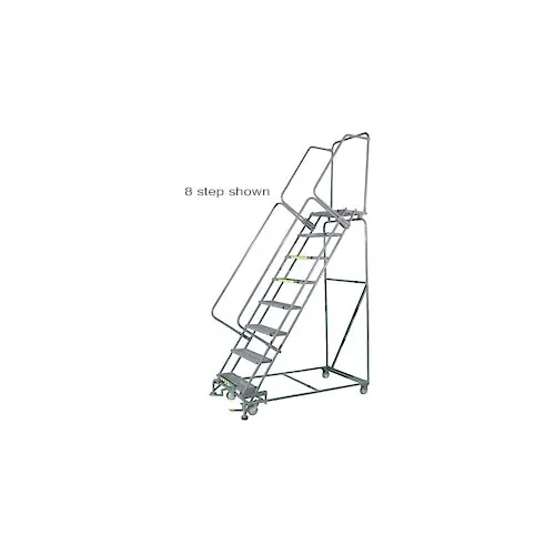 10 Step Stainless Steel Rolling Safety Ladder, 24"W x 14"D Top Step - Perforated Tread - SS103214P