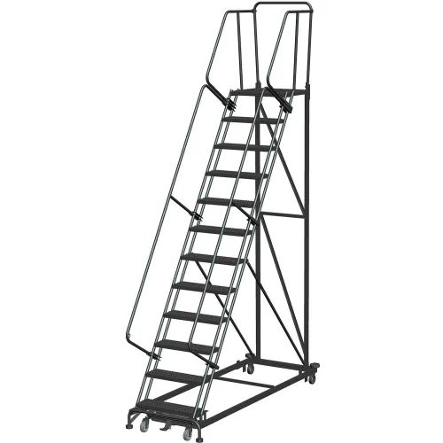 12 Step Extra Heavy Duty Steel Rolling Safety Ladder - Perforated Tread - ML123221P