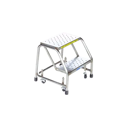 2 Step 16"W Stainless Steel Rolling Ladder W/O Rails - Perforated Tread - SS2NP