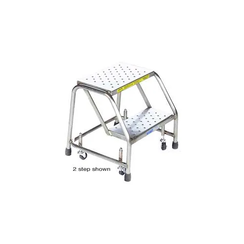 3 Step 16"W Stainless Steel Rolling Ladder W/O Rails - Perforated Tread - SS3NP