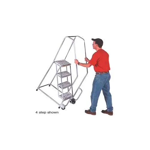 3 Step 18"W Aluminum Tilt and Roll Ladder - Ribbed Tread - A3SH-TR