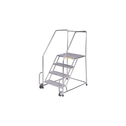 4 Step 16"W Stainless Steel Tilt and Roll Ladder - Perforated Tread - SSTR420P