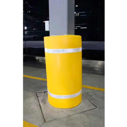 44"H X 36"W Soft Nylon Column Protector -  Yellow Cover/White Tapes - Pkg Qty 6