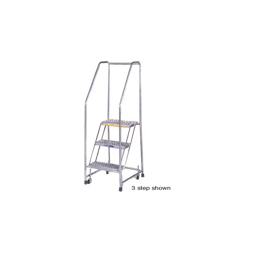 5 Step 16"W Stainless Steel Rolling Ladder W/ Rails - Perforated Tread - SS520P
