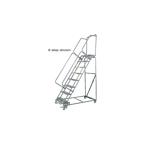 5 Step Stainless Steel Rolling Safety Ladder, 16"W x 14"D Top Step - Serrated Grating - SS052421G