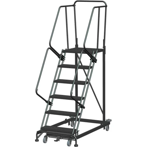 6 Step Extra Heavy Duty Steel Rolling Safety Ladder - Expanded Metal Tread - ML063221X
