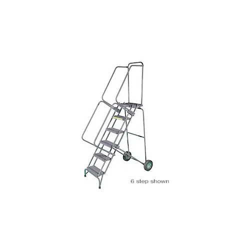 8 Step 16"W Stainless Steel Fold and Store Rolling Ladder - Perforated Tread - SSFAWL-8P