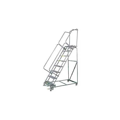 8 Step Stainless Steel Rolling Safety Ladder, 24"W x 21"D Top Step - Serrated Grating - SS083221G