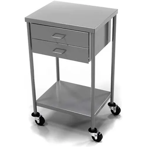 AERO Stainless Steel Anesthesia Utility Table with 2 Drawers & Flat Top Shelf