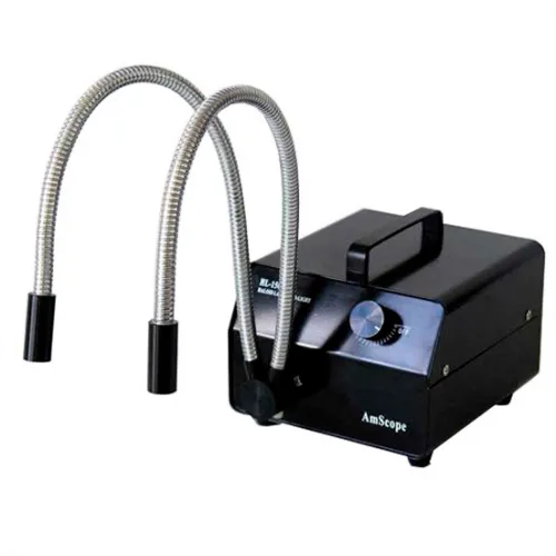 AmScope HL150-BY 150W Dual Gooseneck Fiber-Optic Illuminator, Black