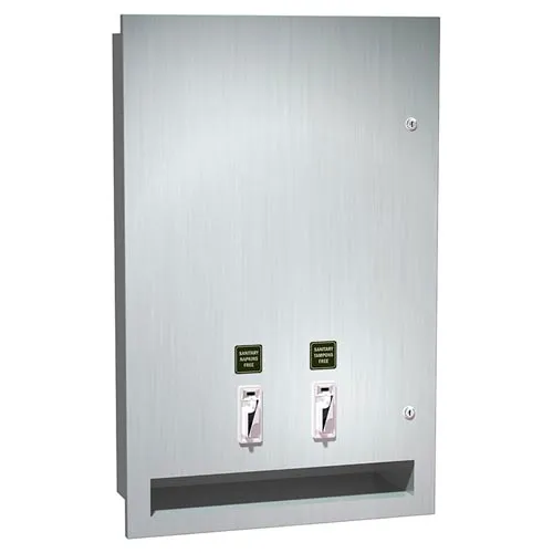 ASI® Recessed Sanitary Napkin and Tampon Dispenser, 25 Cent Operation - 10-04684-25