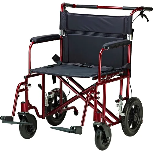 Bariatric Aluminum Transport Chair, Red Frame, 22" Seat Width, 450 lb. Capacity