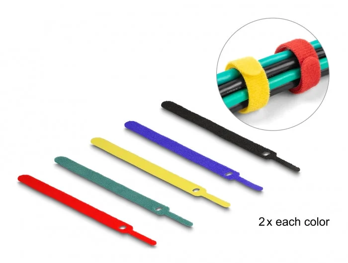 Delock 19076 Hook-And-Loop Cable Tie L 150 X W 12 Mm Coloured Set 10 Pieces
