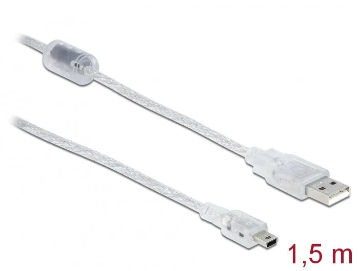 Delock 83906 Cable Usb 2.0 Type-A Male > Usb 2.0 Mini-B Male 1.5 M Transparent