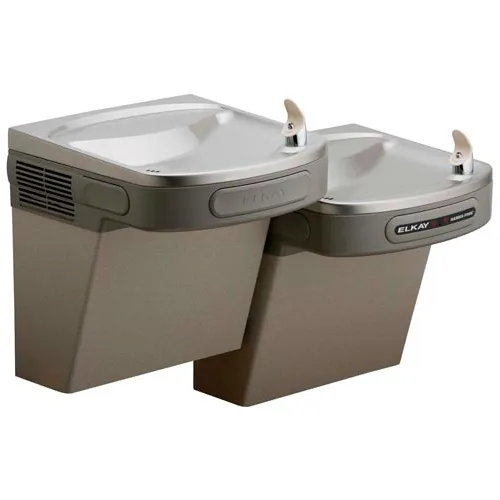 Elkay ADA Hands Free Drinking Fountain, Light Gray Granite, Cane Apron, 2 Station, 115V, EZOSTL8LC