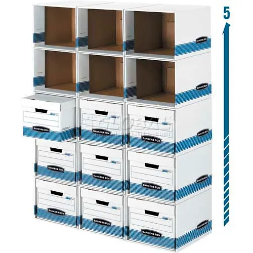 Fellowes Bankers Letter/Legal Box File/Cube Box Shell, 15"L x 12"W x 10"H, White & Blue - Pkg Qty 6