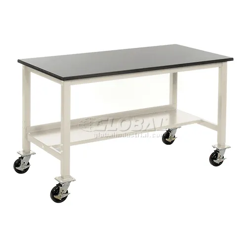 Global Industrial™ Mobile Lab Workbench, 60 x 36", Power Apron, Phenolic Safety Edge, Tan