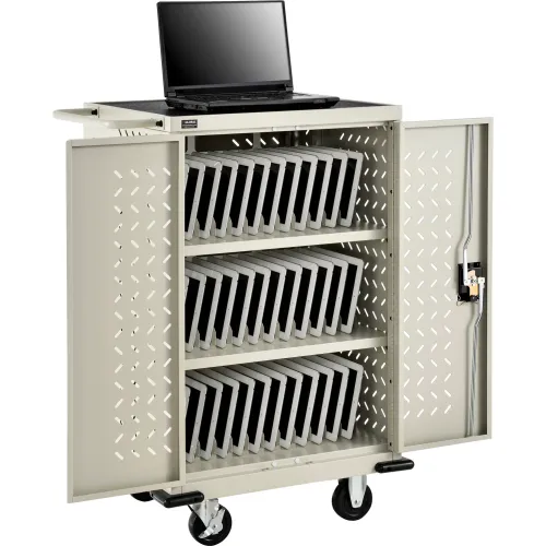 Global Industrial™ Mobile Storage & Charging Cart for 36 iPads & Tablets, Putty, Unassembled