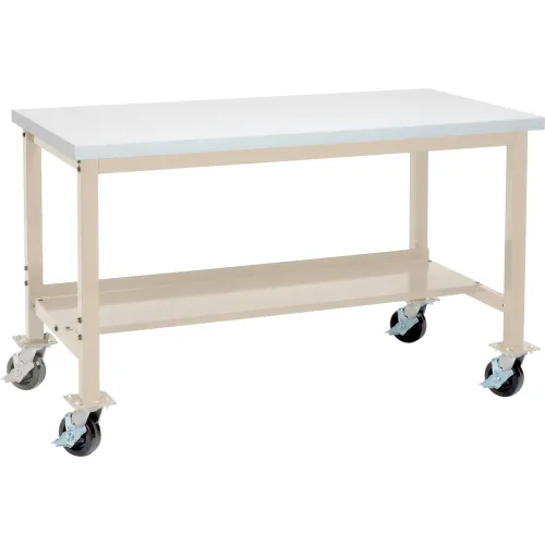 Global Industrial™ Mobile Workbench, 60 x 30", Laminate Square Edge, Tan