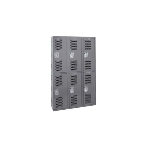 Hallowell® 2-Tier 6 Door Single-Point Ventilated Locker, 54"Wx18"Dx72"H, Dark Gray, All-Welded