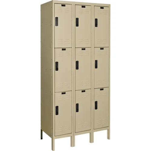 Hallowell® DigiTech 3-Tier 9 Door Electronic Access Locker, 36"W x 12"D x 78"H, Tan, Assembled