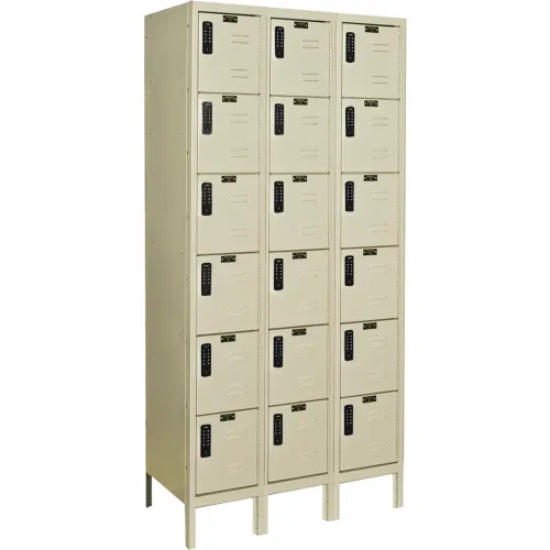 Hallowell® DigiTech 6-Tier 18 Door Electronic Access Locker, 36"W x 12"D x 78"H, Tan, Assembled