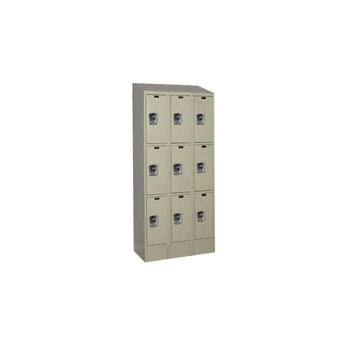 Hallowell® Ready-Built II 3-Tier 9 Door Locker, 36"W x 12"D x 84"H, Tan, Assembled