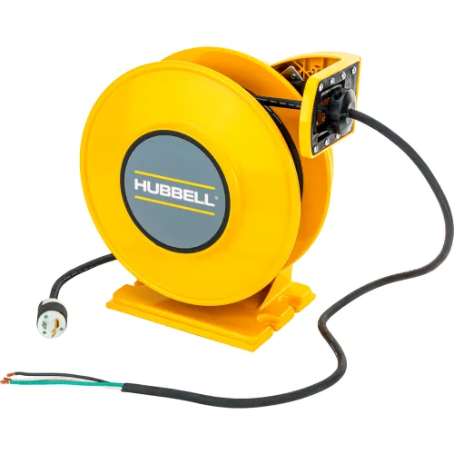 Hubbell ACA12345-BC20 Industrial Duty Cord Reel with Bare End on Cord - 12/3c x 45', 20A, Aluminum