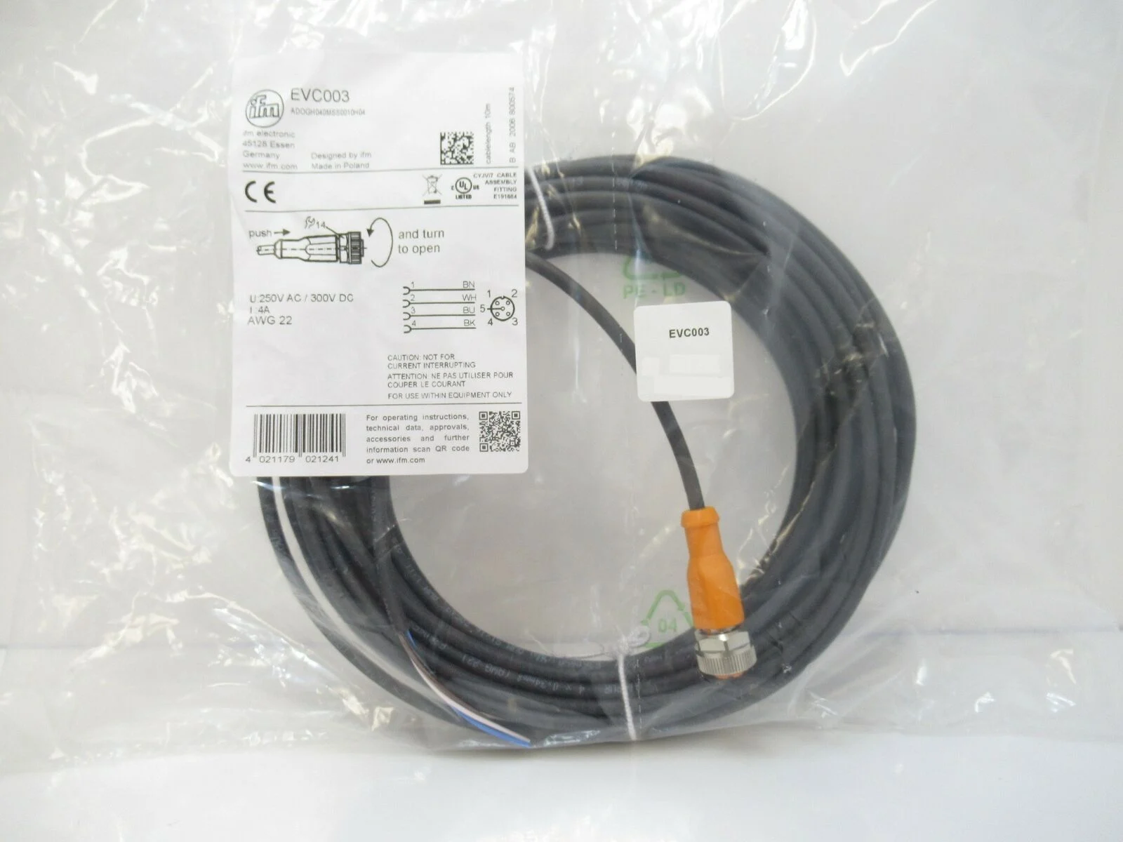 Ifm Electronic EVC003 ADOGH040MSS0010H04 Connecting Cable With Socket M12