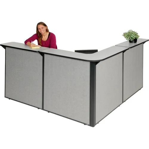 Interion® L-Shaped Reception Station, 80"W x 80"D x 44"H, Gray Counter, Gray Panel