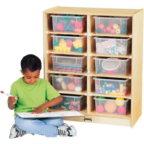 Jonti-Craft® 10 Tub Mobile Cubbie w/Colored Tubs, 28-1/2"Wx15"Dx35-1/2"H, Birch Plywood