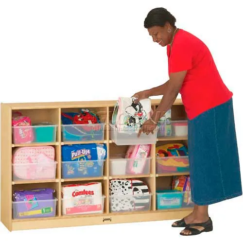 Jonti-Craft® 12 Tub Mobile Cubbie w/Clear Tubs, 57-1/2"W x 15"D x 35-1/2"H, Birch Plywood