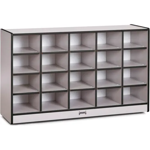 Jonti-Craft® 20 Tray Mobile Cubbie w/o Trays,48"W x 15"D x 29-1/2"H, Gray Laminate, Black Edge
