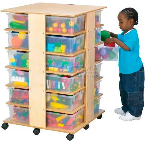 Jonti-Craft® 24 Cubbie Mobile Tower With Clear Tubs, 27"W x 27"D x 40-1/2"H, Birch Plywood
