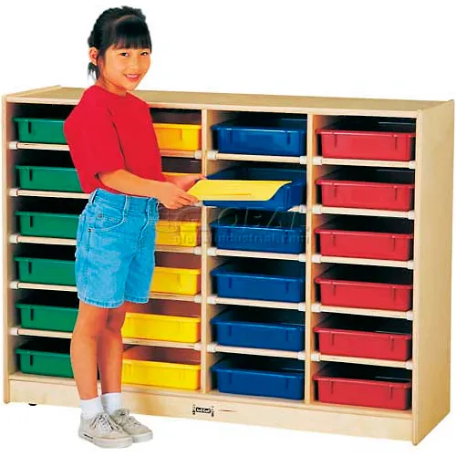 Jonti-Craft® 24 Tray Mobile Cubbie w/Clear Paper-Trays, 48"W x 15"D x 35-1/2"H, Birch Plywood