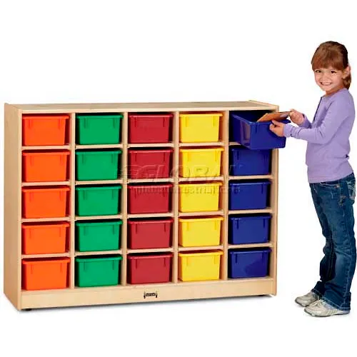 Jonti-Craft® 25 Tray Mobile Cubbie w/Clear Trays, 48"W x 15"D x 35-1/2"H, Birch Plywood