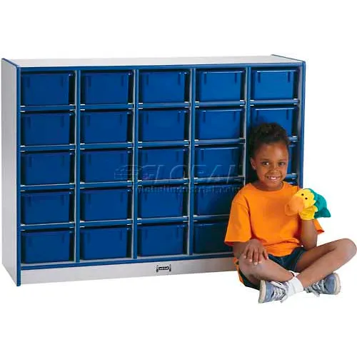 Jonti-Craft® 25 Tray Mobile Cubbie w/Trays, 48"W x 15"D x 35-1/2"H, Gray Laminate, Black Edge