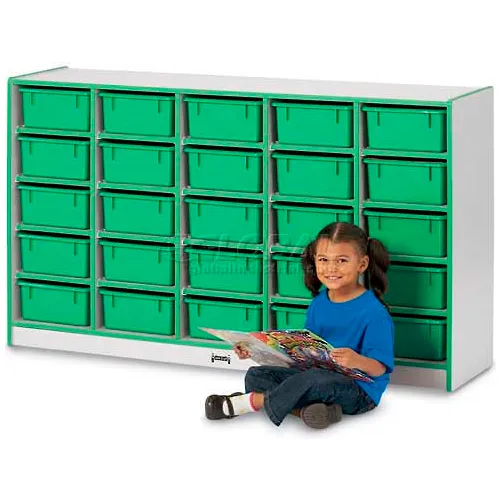 Jonti-Craft® 25 Tub Mobile Cubbie w/Tubs, 60"W x 15"D x 35-1/2"H, Gray Laminate, Black Edge