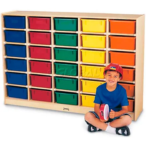 Jonti-Craft® 30 Tub Mobile Cubbie w/Colored Tubs, 60"W x 15"D x 42"H, Birch Plywood