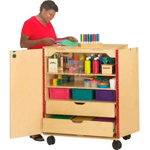 Jonti-Craft 9510JC Mobile Supply Cabinet 36"W x 24"D x 46"H, Birch, Assembled