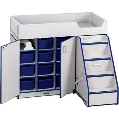Jonti-Craft® Diaper Changer Stairs Right, 48-1/2" x 23-1/2" x 38-1/2, Gray Laminate, Blue Edge