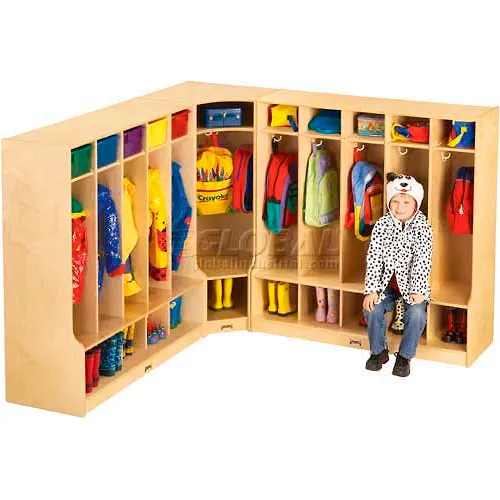 Jonti-Craft® Kid Seat Corner Coat Locker, 1 Wide, 24"W x 17-1/2"D x 50-1/2"H, Birch Plywood