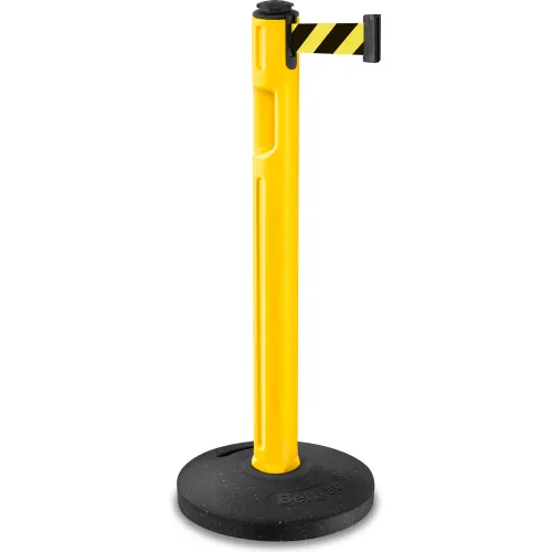 Lavi Industries Tempest Retractable Belt Barrier, 38-1/4" Yellow Post, 12' Black/Yellow Belt