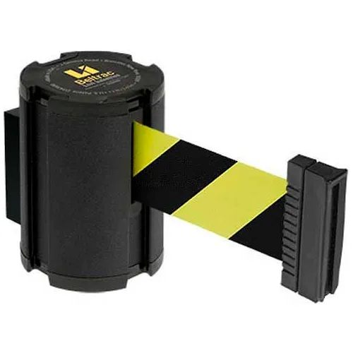 Lavi Industries Wall Mount Retractable Belt Barrier, Black Wrinkle Case W/15' Black/Yellow Belt