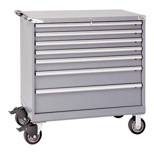 Lista® 7 Drawer 40-1/4"W Shallow Depth Mobile Cabinet - Light Gray, Individual Lock