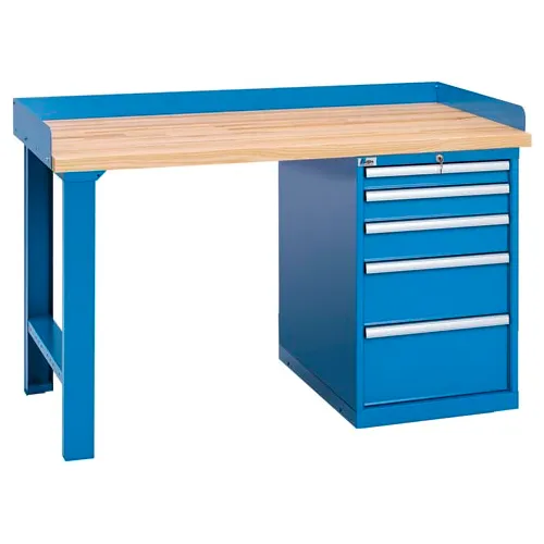 Lista® Industrial Workbench w/ Leg, 5 Drawers Cabinet, 41 Compartments, 60"W x 30"D, Blue