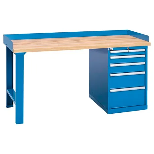 Lista® Industrial Workbench w/ Leg, 5 Drawers Cabinet, 41 Compartments, 72"W x 30"D, Blue