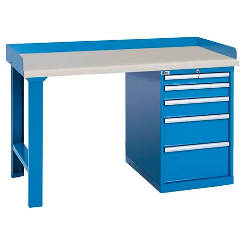 Lista® Industrial Workbench w/ Leg, 5 Drawers Cabinet, Plastic Laminate Top, 60"W x 30"D, Blue