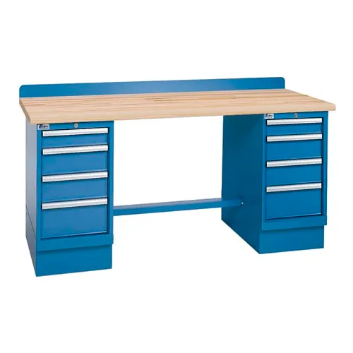 Lista® Technical Workbench, 4 Drawer Cabinets, Butcher Block Top, 72"W x 30"D, Blue