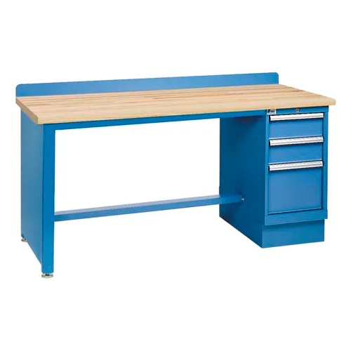 Lista® Technical Workbench w/ Leg, 3 Drawer Cabinet, Butcher Block Top, 72"W x 30"D, Blue